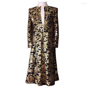 Stage Wear Flash Gold Paillettes Long Trench Coat Automne Hiver Hommes Mode Slim Vêtements d'extérieur Discothèque Chanteur Concert Outfit Costumes Hôte