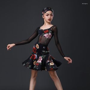 Stage Wear Floral Patchwork Et Lotus Design Enfants Robe De Danse Latine Pour Fille Robes Compétition Costume De Danse De Salon NY06 0373