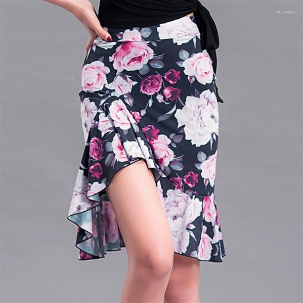 Desgaste de la etapa Patrón floral Vestido de baile latino Moda Baile Entrenamiento Minifalda Disfraces sexy Falda de mujer