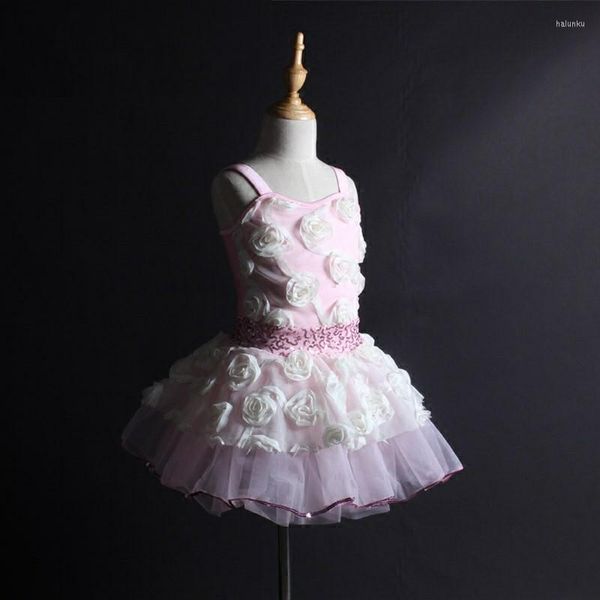 Escenario desgaste flor rosa princesa vestido ballet tutu danza niña rosa cisne lago traje bailarina danza ropa para niños
