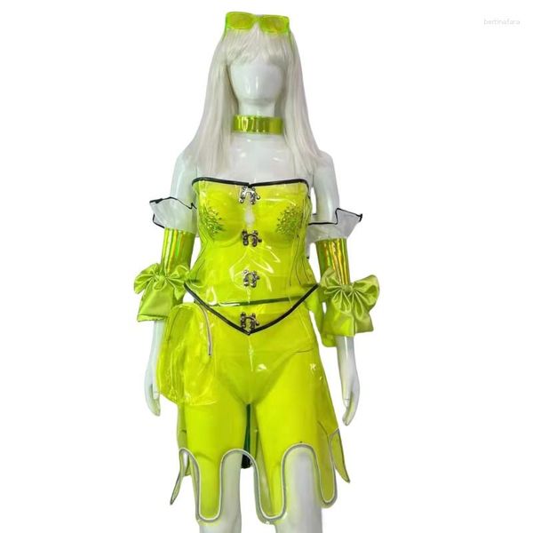 Stage Wear Fluorescent Vert Transparent Dance Outfit Bar Discothèque Femmes Danseuse Gogo Performance Vêtements Sexy Costume De Fête