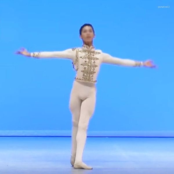 Stage Wear Free Ship Personnalisé Hommes Ballet Vestes Prince Uniforme Militaire Manteaux Tunique Or Blanc Garnitures Costumes De Danse Pour Garçons Mâle