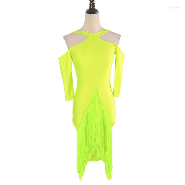 Vestido de baile latino con flecos para mujer