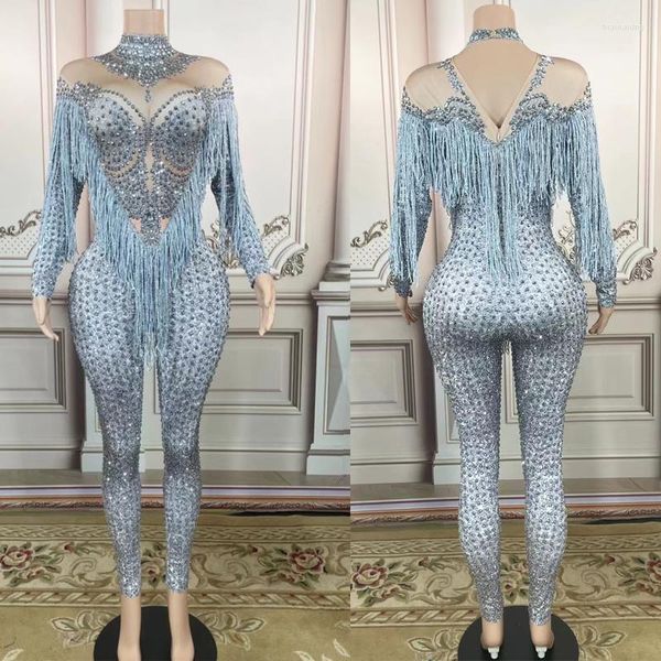 Stage Wear Full Strass Frangé Panneau Combinaison Barboteuses Femmes Gogo Dance Costume Discothèque Rave Outfit Performance XS4749