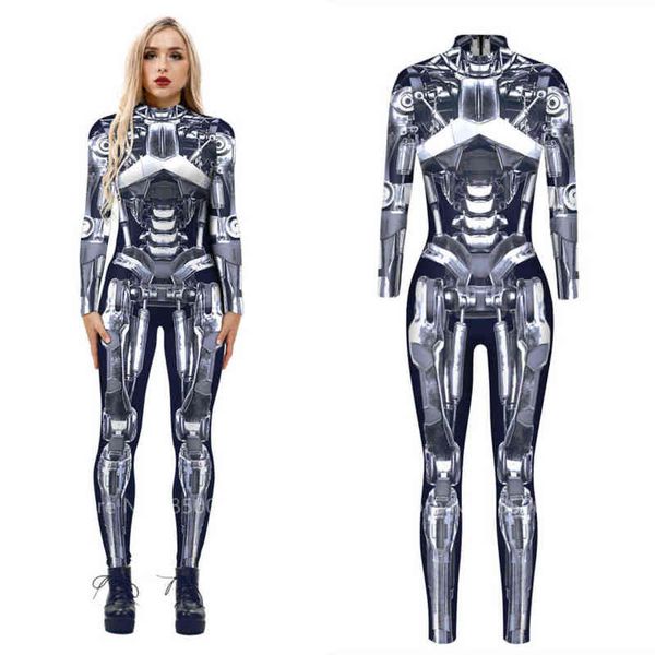 Desgaste de la etapa Tecnología futurista Cosplay de Halloween Ven Mujeres Hombres Fiesta de impresión 3D Body Robot Mono mecánico Carnival Onesies T220905