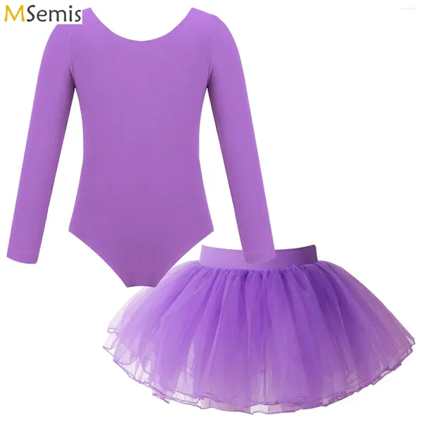 Stage Wear Girl Ballet Danse Justaucorps À Manches Longues Gymnastique Tulle Tutu Jupe Tenue Enfant Formation Entraînement Performance Body