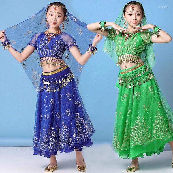 Stage Wear Girl Belly Dance Costume Ensemble pour enfants Filles Jupe Bollywood Robe de danse Enfants Bellydance Tissu
