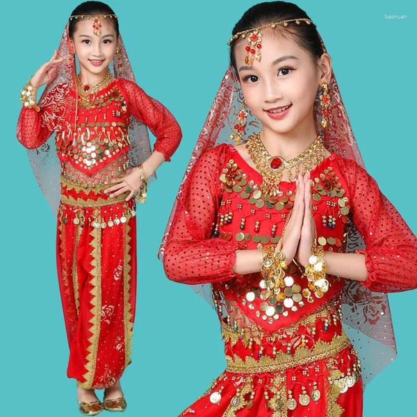 Stage Wear Girl Bollywood Dance Mousseline de soie Ventre Performance Vêtements Ensembles pour enfants Egypte Costume Fête orientale