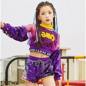 Costume de danse de danse Jazz Sequin Wear Jazz pour filles 3pcs Set Children Street Hip Hop