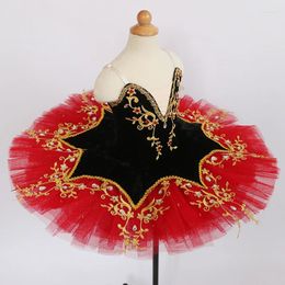 Stage Wear Girl Professional Ballet Tutu Robe Pancake Plateau Performance Vêtements Noir Rouge Danse Justaucorps Costume Ventre