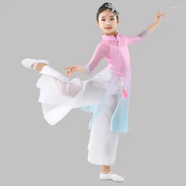 Escenario desgaste niña danza clásica qipao cuerpo encanto gasa ropa ventilador paraguas rendimiento chino