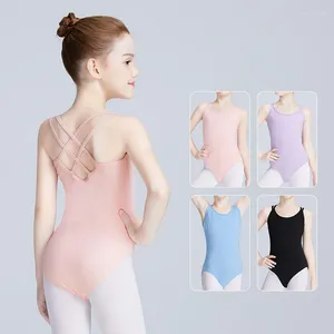 Stage Wear Filles Ballet Danse Camisole Justaucorps Enfants Coton Doublé Double Sangle Dos Gymnastique