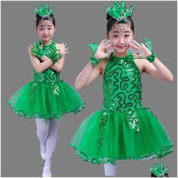 Stage Wear Girls Ballet Dance Distes Ballerina para niños Gimnasia Leotard Competencia verde Tutu Performance Dancing Drop de Dhalf