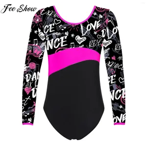 Stage Wear Girls Ballet Dance Gymnastics Agtard Lootard Lange Mouw Print Bodysuit Ballerina Training Performance Catsuit Dancewear Swimwear