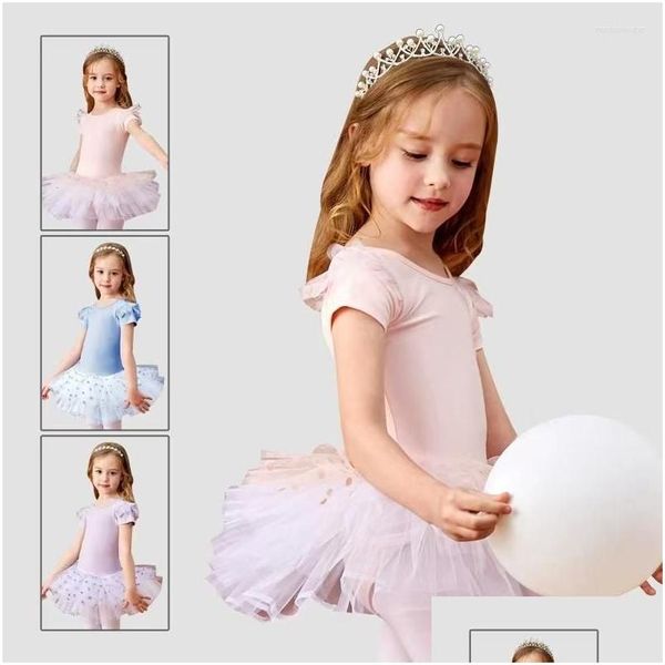 Etapa desgaste niñas vestido de ballet para niños falda de entrenamiento traje de niños leotardo para gimnasia tutú ropa de danza clásica manga corta dhwqc