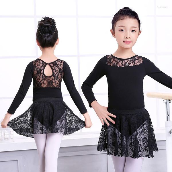 Stage Wear Filles Ballet Robe Gymnastique Justaucorps Dentelle Jupe Dancewear À Manches Longues Enfants Maillot De Bain Pour La Danse