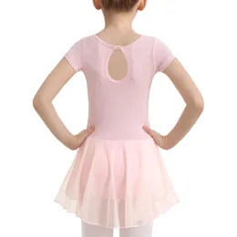 Stage Wear Girls Ballet Leotards For Dance Hollow Back Manga corta Vestido Falda Dance (niño pequeño/niña/niña grande)