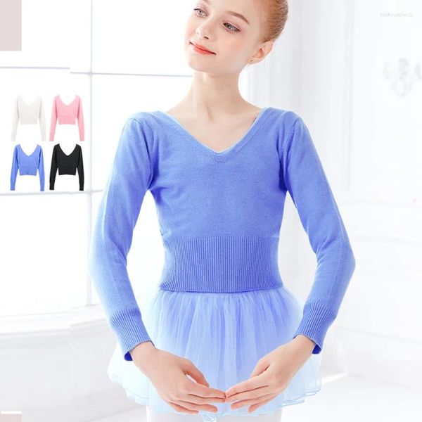 Sweaters de ballet para niñas de escenario para niños Sweater de cárdigan de punto de punto de pañuelo de cintura alta para niños