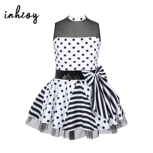 Stage Wear Filles Ballet Tutu Costume Polka Dots Jazz Latin Dance Robe Mesh Splice Paillettes Bowknot Gymnastique Justaucorps Robes De Patinage Sur Glace