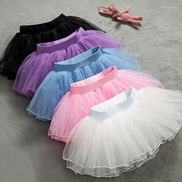 Stage Wear Girls Ballet Tutu faldas Pettiskirt Pink Kids Fluffy 4 capa Hilo suave Tul Tul White Elástico Leotard