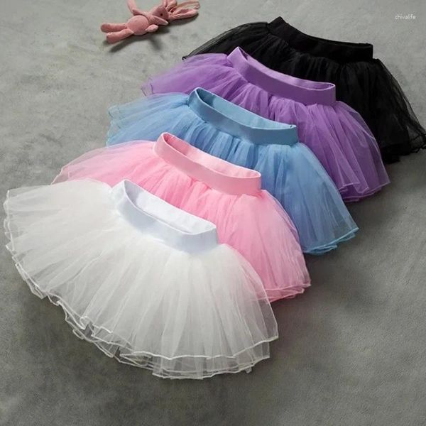 Portez des filles jupes tutu ballet tutu roses moelleux 4 couches en fil doux tulle justaucararde élastique blanc