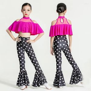 Stage Wear Girls Ballroom Dance Competty Practice Practice Dresses Kids Chacha Party Dancing Clothing Top Pantalones acampanados