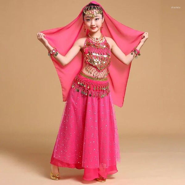 STAGE PEUR FILLES BOLLYWOOD Dance Costume Set Adult Kids Belly Sari Children Children Tenue Halloween Party Performance