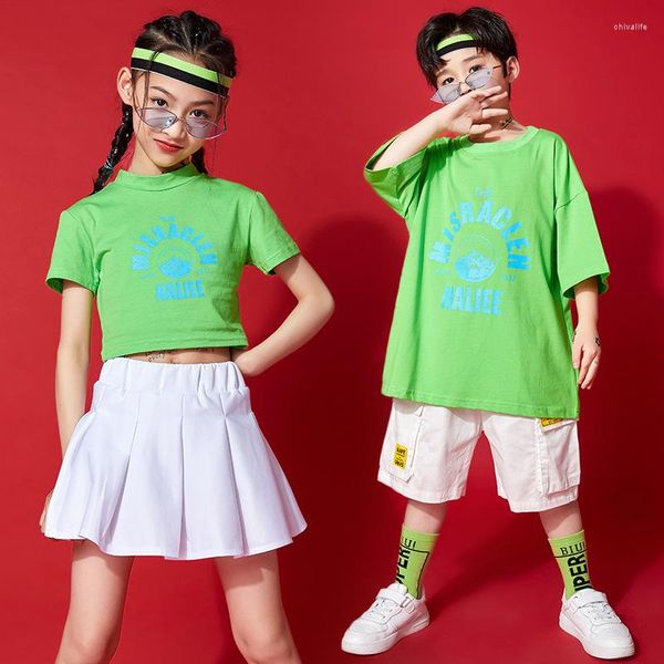 Escenario desgaste niñas niños hip hop ropa trajes de baile para niños jazz camiseta pantalones falda baile de salón traje de competición