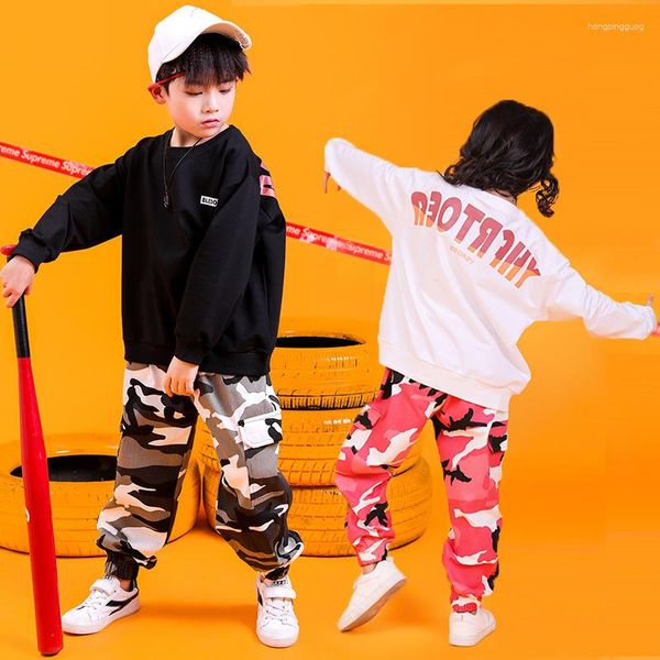 Stage Wear Filles Garçons Hip Hop Costumes De Danse Pour Enfants Jazz Ballroom Vêtements De Danse T Shirt Tops Camouflage Jogger Pantalon Spectacles Dancewear