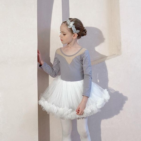 Ropa de escenario Ropa para niñas Vestido de baile Falda blanca Práctica para niñas Vestidos de ballet de manga larga para niños Baile adolescente 110-160 cm
