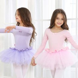 Vêtements de scène filles coton Ballet danse robe enfants à manches longues costume enfants justaucorps jupe journée des enfants B-6379