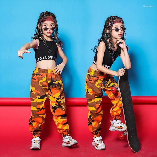 Vêtements de scène filles Hip Hop Costumes de danse gilet noir pantalon de Camouflage Kpop vêtements enfants Jazz Performance Festival DQS10640