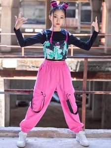 Vêtements de scène filles Hip Hop Performance Costume Jazz danse vêtements nombril Kpop tenue hauts rose Hip-Hop pantalon mode Streetwear BL9473