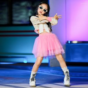 Escenario desgaste niñas jazz trajes de baile pasarela moda niños porristas rendimiento ropa lentejuelas traje hip hop dqs8351