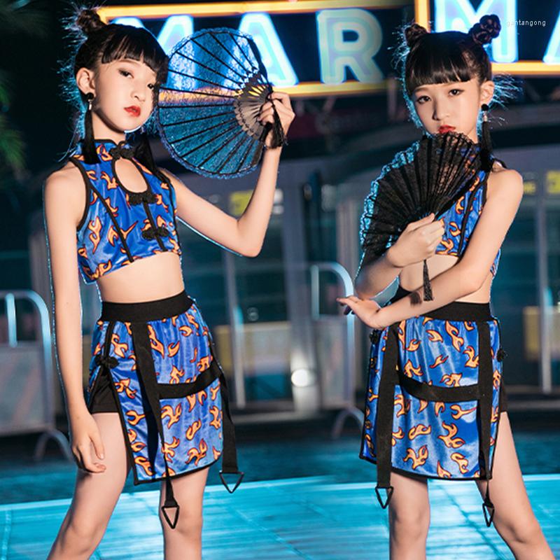 Sahne Giyim Kızlar Caz Dans Kostümleri Çocuk Hip Hop Moda Giyim Çin Stil Sokak Dans Kıyafet Performansı DNV13743