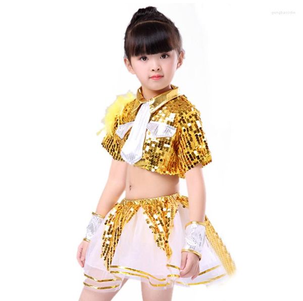 Stage Wear Girls Costumes de danse jazz pour la danse Hip Hop Enfants Performance Girl Suits Jaune Bleu