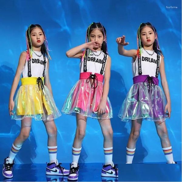 Escenario desgaste niñas trajes de baile de jazz trajes de hip hop porristas rendimiento ropa calle baile vestido traje niños moderno gota deli otlk2