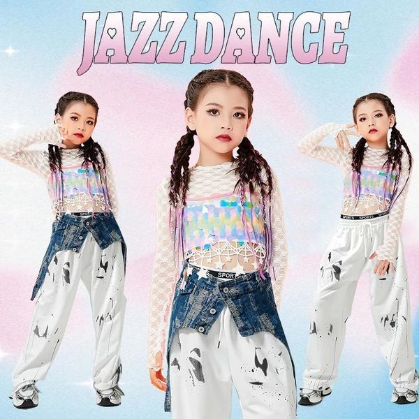 Stage Wear Filles Jazz Danse Tenues Crop Tops Cargo Pantalons Streetwear Enfants Vêtements Salle De Bal Hip Hop Danse Performance Costumes DQS15161