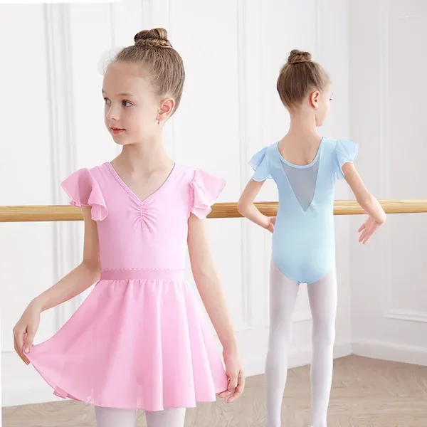 Etapa desgaste niñas niños ballet leotardos rosa azul body gimnasia niño vestido de baile traje suave con faldas de gasa