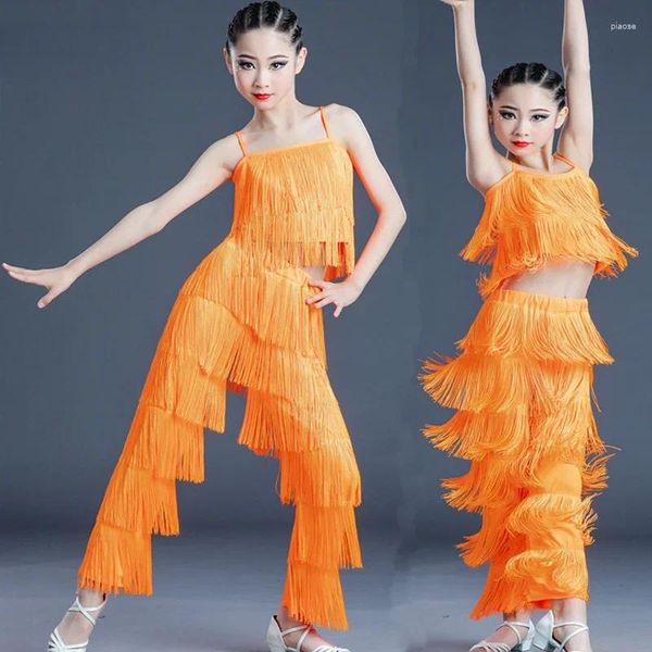 Stage Wear Filles Enfants Vêtements de danse latine Tango Samba Salsa Costumes Fringe Rumba Compétition Dancewear Costume pour enfants