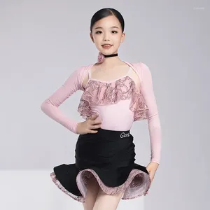 Stage Wear Girls Latin Dance Kostuum Pink Blue Bodysuit Rok Professioneel Performance Pak Summer Chacha Rumba Dancing Desse DL10933