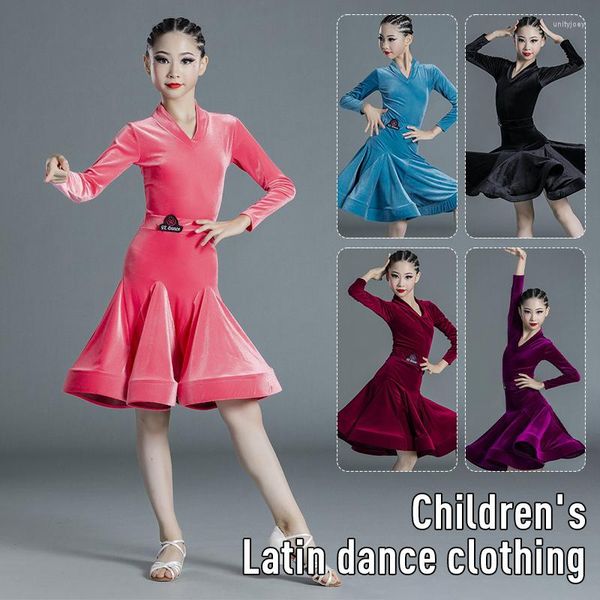 Abbigliamento da palcoscenico Vestito da ballo latino per ragazze Costume per bambini Pratica Concorso Abbigliamento Salsa Abiti da tango Performance per ragazze