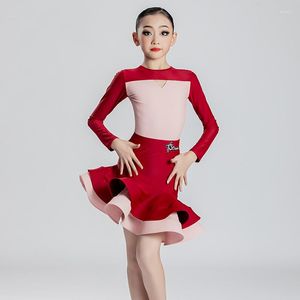 Stage Wear Girls Latin Dance Dress Split Split Split Tango's Tango Salsa Chacha Clothing Kids Ballroom Vestidos de competencia SL5951