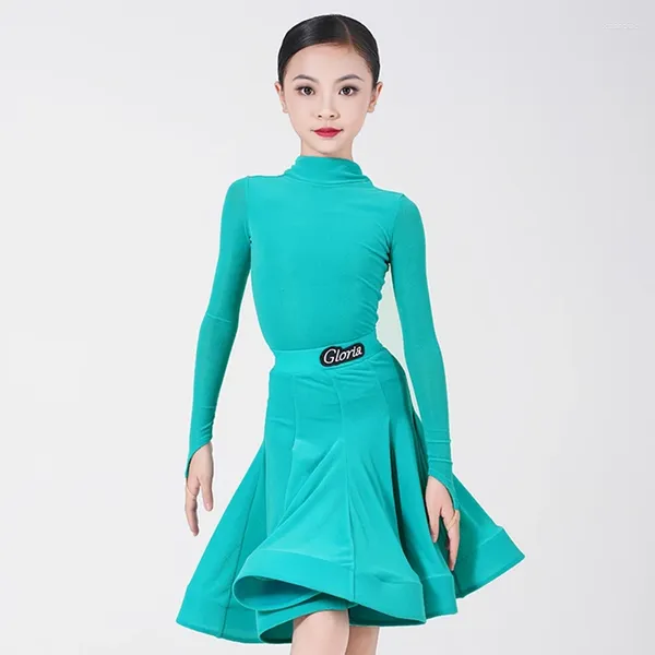 STAGE Wear Girls Latin Dance Performance Costume Kids Cha Turtleneck Practice Vêtements Competition Robes Tango Robes XH89