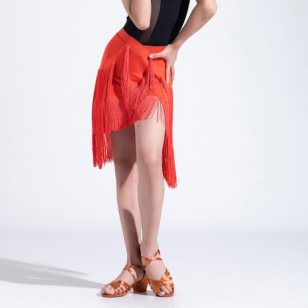 Vêtements de scène filles jupe de danse latine Orange/noir pratique frange professionnel Rumba vêtements Tango Cha Salsa vêtements DWY7602