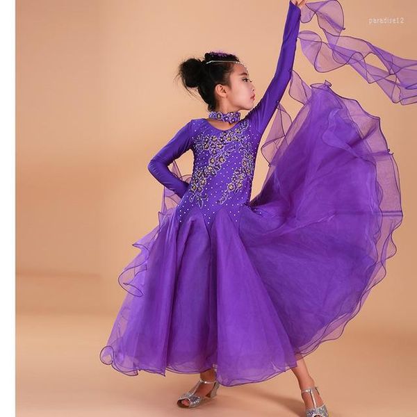 Desgaste de la etapa Vestido de baile moderno para niñas Vestidos de competencia de salón de baile para niños Traje estándar de vals para la venta