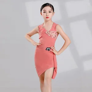 Etapa desgaste niñas rosa traje de baile latino práctica de verano chacha baile ropa sin mangas body falda vestido vdb6524