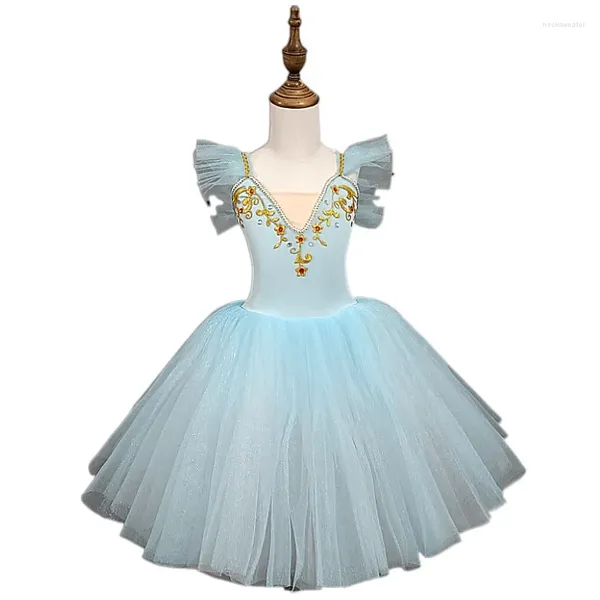 Stage Wear Girls Professional Ballet Tutu Dress Long Kids White Swan Performance Dance bailarina