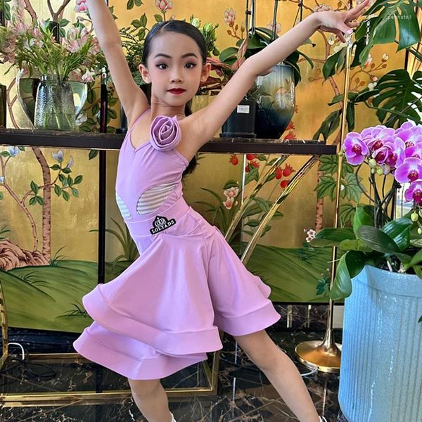 Stage Wear Filles Violet Danse Latine Robe Professionnelle Enfants Chacha Tango Salsa Salle De Bal Dancewear Performance Robes De Danse SL8414