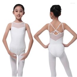 Stage Wear Justaucorps de danse sans couture pour filles Col rond Mesh Patchwork Dos nu Sling Body Ballet Gymnastique Dancewear Pour 4-15..